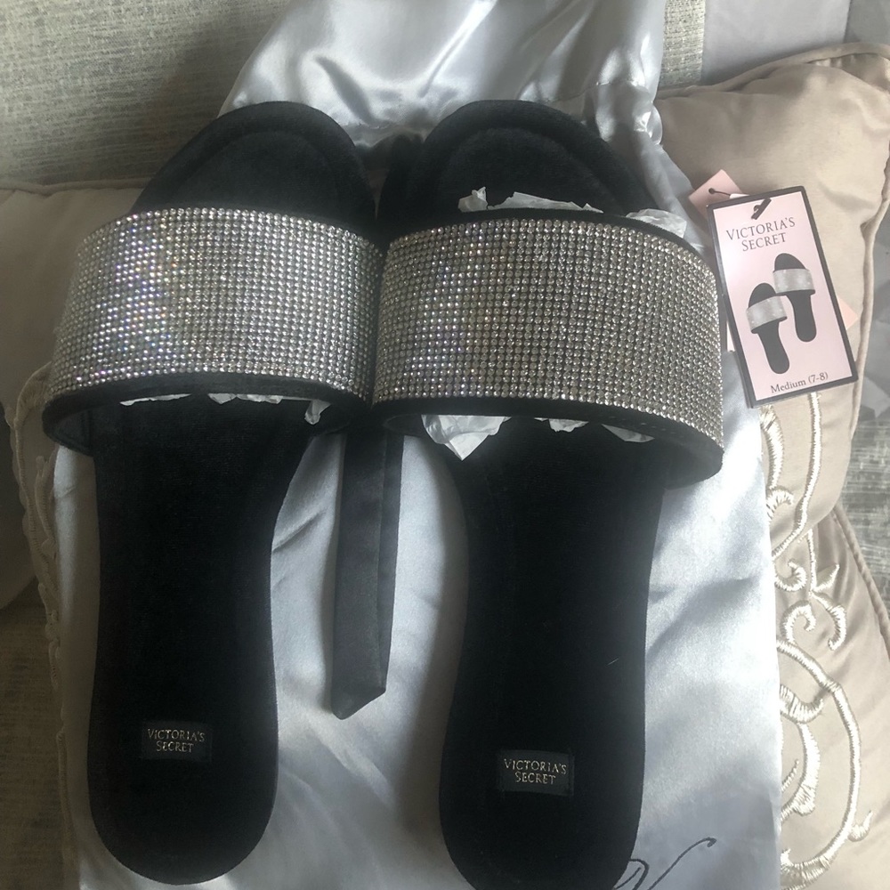 New Victoria's Secret Rhinestone Bling Velvet Slides.